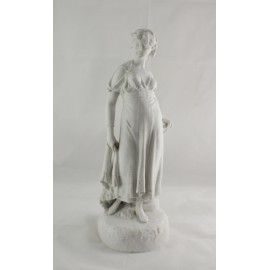 Grande sculpture en biscuit de porcelaine 'Jeune fille au tambourin' 19&egrave;me si&egrave;cle