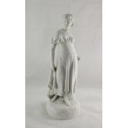Grande sculpture en biscuit de porcelaine 'Jeune fille au tambourin' 19&egrave;me si&egrave;cle