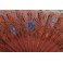 Éventail cocarde en bois laqué Chinois et papier de soie rose peint, fin 19ème siècle