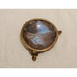 Vide-poche en verre avec ailes de papillons bleues monture en laiton, 1910-1930