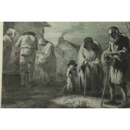 Gravure "Vieillard faisant l'aumône" de Jean-Jacques de Boissieu (1736-1810)